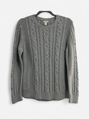 L.L.Bean Double L Mixed Cable Knit Fisherman-Style Sweater 100% Cotton